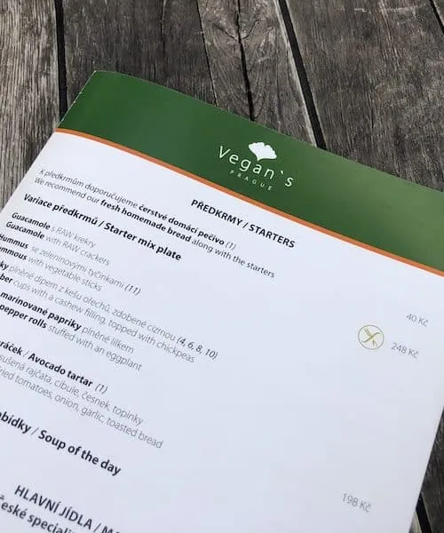 Speisekarte von Vegan's Prague auf der Kleinseite