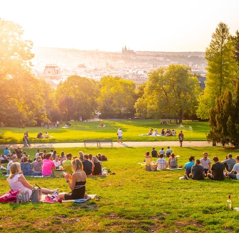 Riegrovy sady (Rieger Park) beim Sonnenuntergang