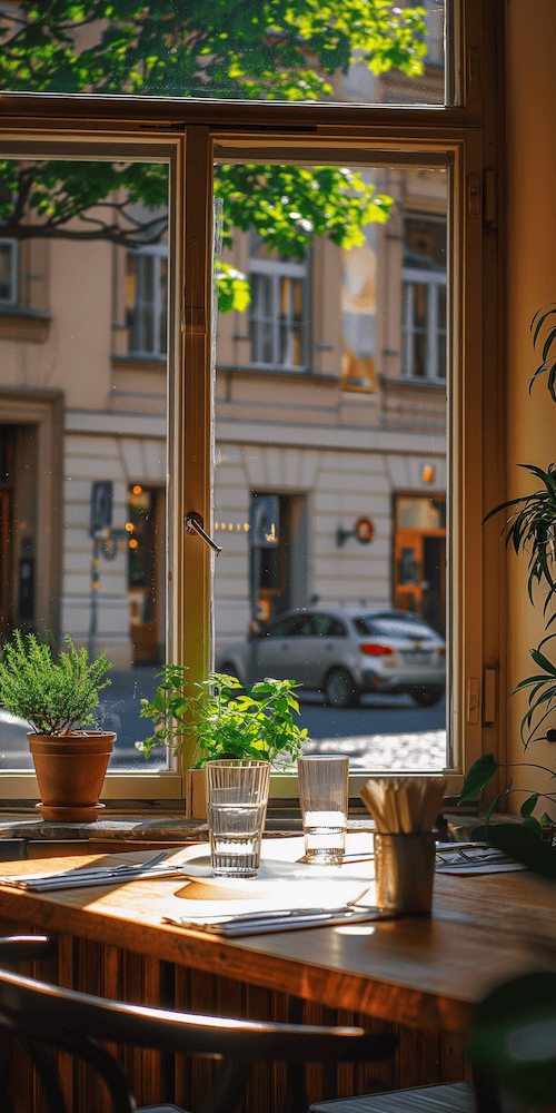 Blick aus dem Fenster eines Prager Restaurants